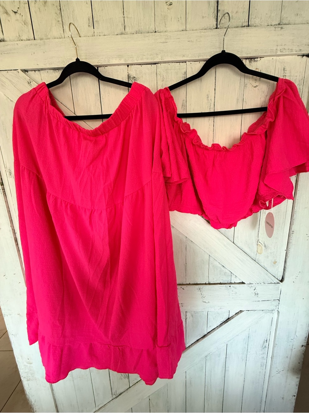 SHEIN Vibrant Hot Pink Ruffle Two-Piece Top Set